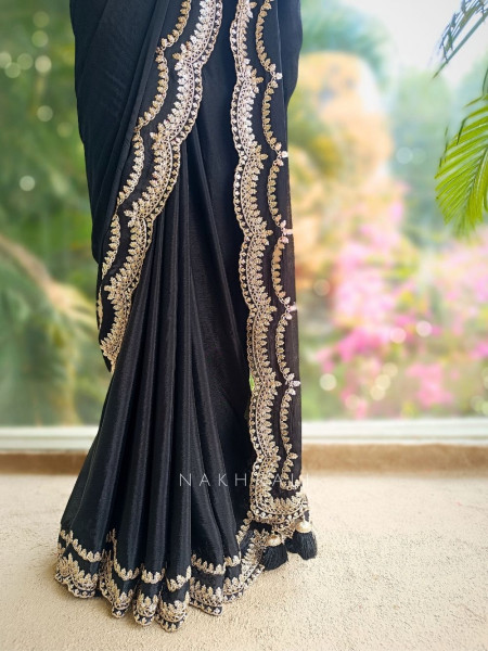 Myraea Thread and Sequin Embroidered Saree with Readymade Blouse