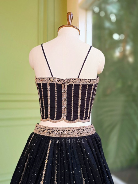 Midnight Muse Black Lehenga with Golden Embroidery