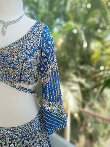Sheesh Mahal Blue Lehenga Set with Mirror and Heavy Embroidery Work
