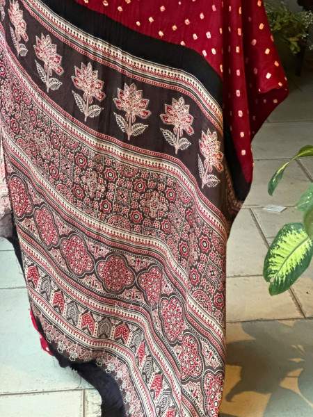 Niyati Maroon Modal Saree with Ajrakh Pallu