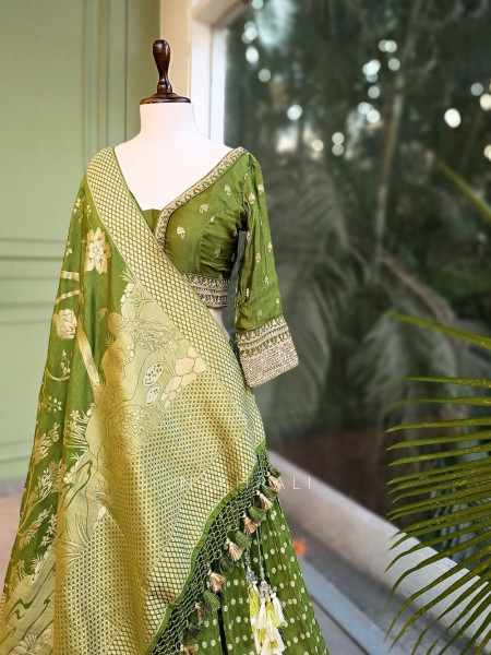 Arnika Green Brocade Lehenga Set with Zari Work