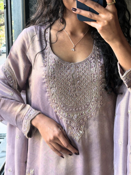 Ahana Purple Suit Set with Cut Dana and Zari Work