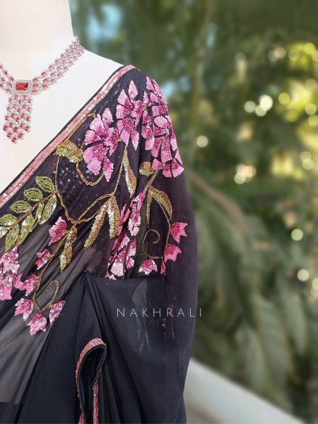 Vyra Black Saree with Multicolor Sequin and Bead Work