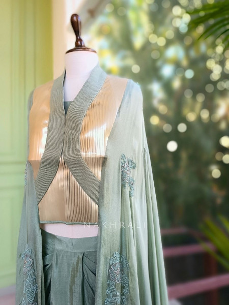 Elyra Green Contemporary Indo-Western Cape Co-ord Set