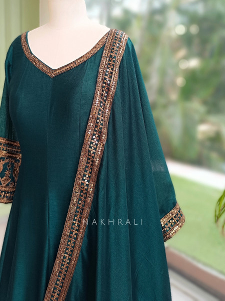 Yashvika Green Raw Silk  Anarkali Suit Set