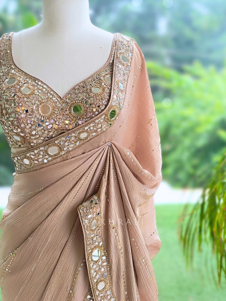 Mrinmayi  Antique Mauve Crushed Georgette Saree with Readymade Blouse