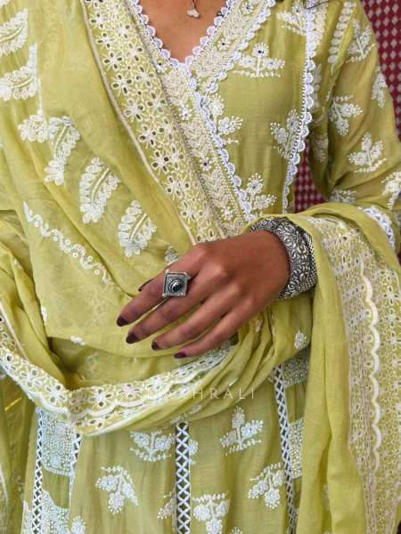 Evara Green Lucknowi Anarkali Kurta Suit Set