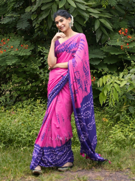 Riva Purple & Pink Tie-Dye Saree