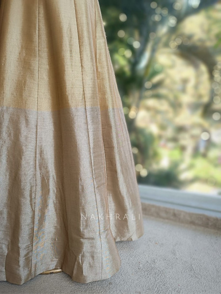 Virelle Golden Silk Anarkali Suit Set with Zari and Sequin Work