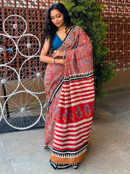 Rivara Maroon Cotton Floral Printed Saree