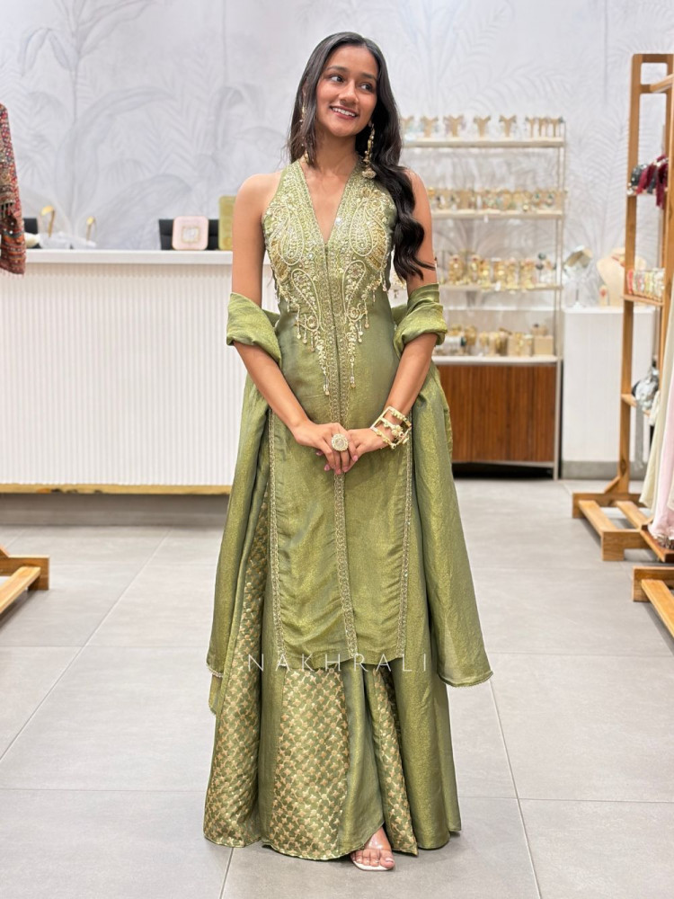 Image of Sylvera Green Indo-Western Lehenga with Sequin and Thread Work