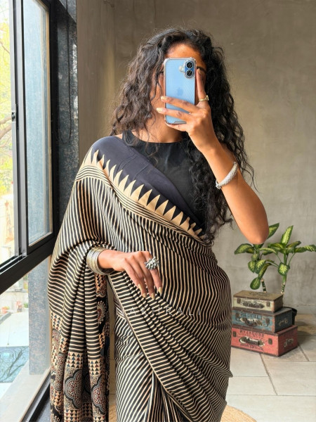 Raabta Black Modal Saree with Ajrak Border