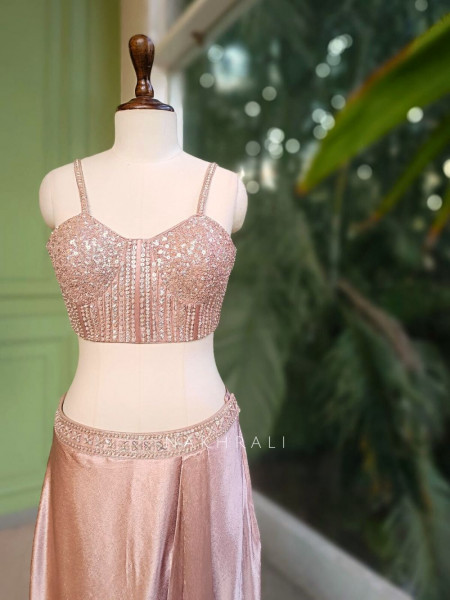 Roséveil Pink Corset Skirt Set with Sequin Work and Cape Shrug