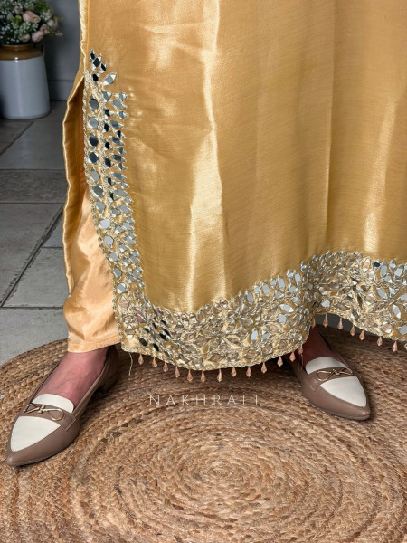 Aks Golden Tissue Suit Set with Mirror Zari Work