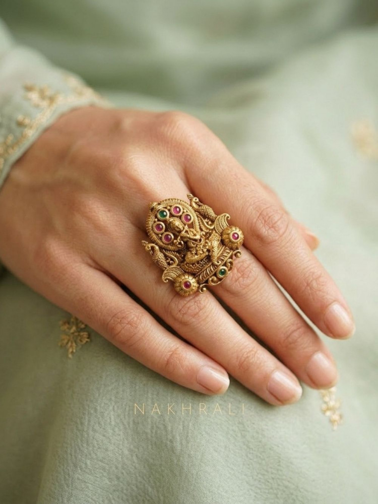 Image of Tanvisha Golden Temple Statement Ring with Stone Work