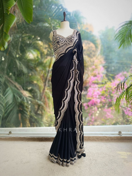 Myraea Thread and Sequin Embroidered Saree with Readymade Blouse