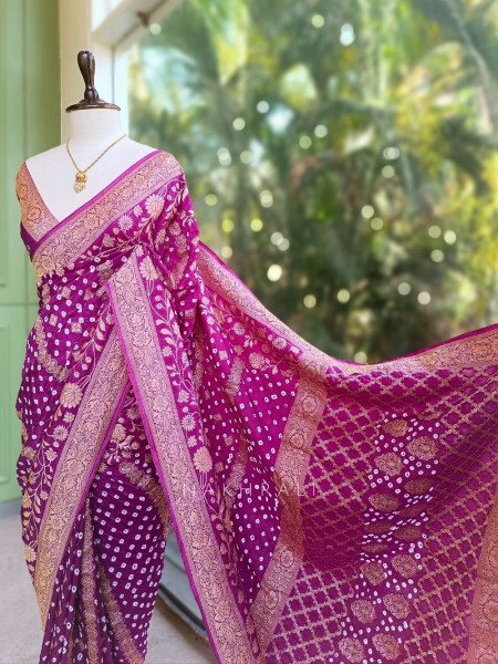 Zorvaya Magenta Color Saree with Zari Woven Work