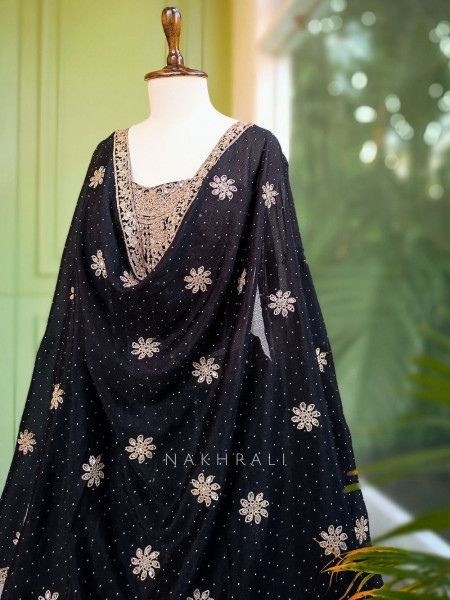 Midnight Muse Black Lehenga with Golden Embroidery