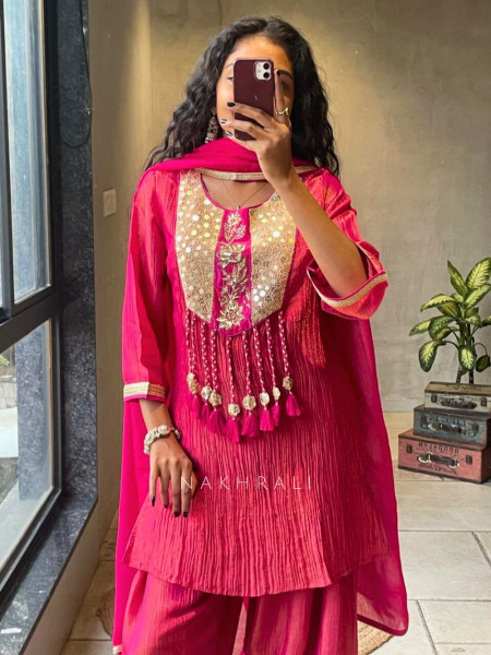 Zivika Magenta Suit Set with Embroidered Kurta and Dupatta