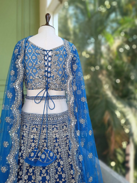 Sheesh Mahal Blue Lehenga Set with Mirror and Heavy Embroidery Work
