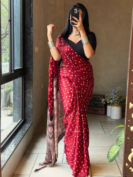 Niyati Maroon Modal Saree with Ajrakh Pallu