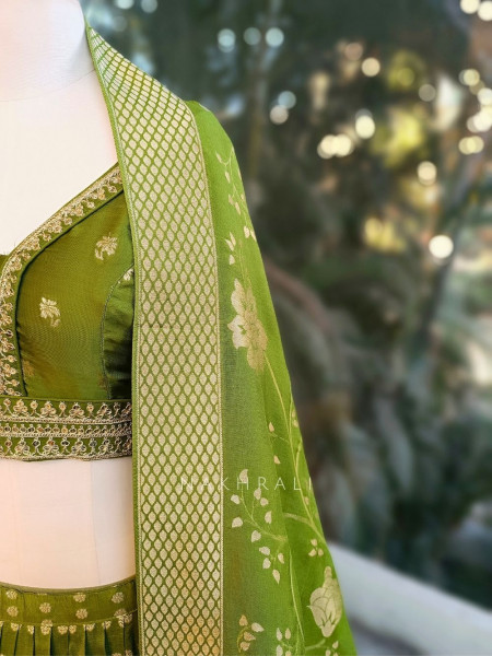 Arnika Green Brocade Lehenga Set with Zari Work