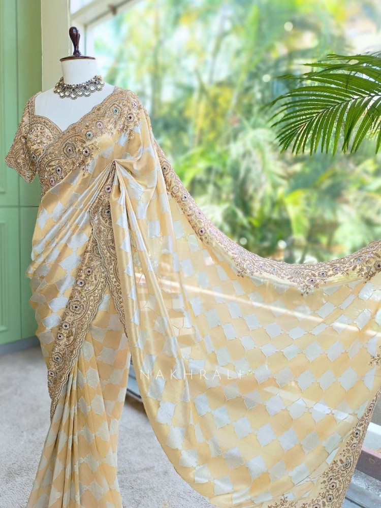 Image of Avadhira Cream Saree with Cut Dana, Beads and Sequin Work