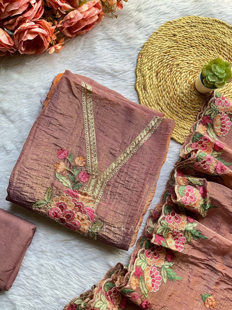 Image of Florévia Mauve Embroidered Dress Material Set