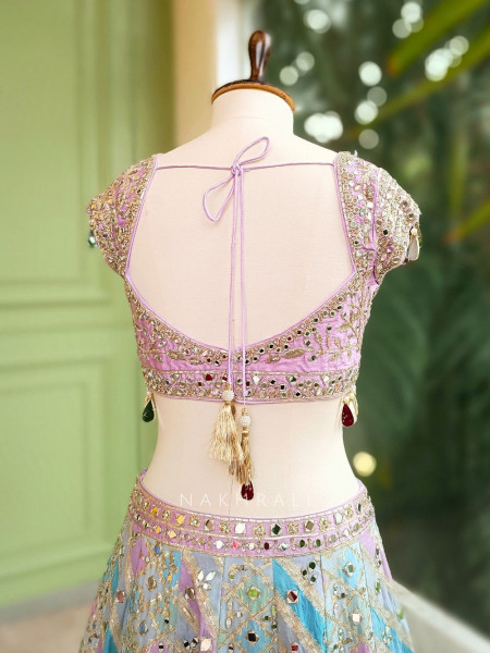Nyra Multicolor Silk Lehenga Set with Mirror and Thread Embroidery