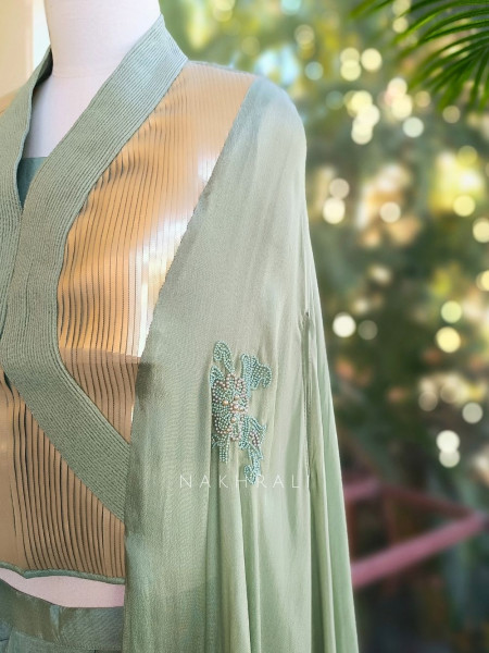 Elyra Green Contemporary Indo-Western Cape Co-ord Set