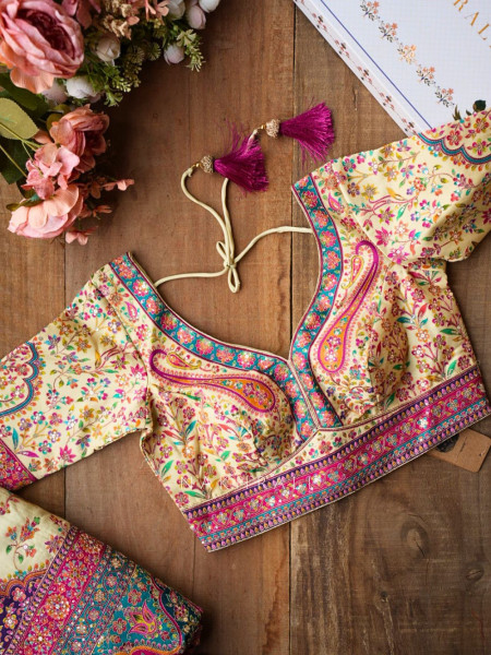 Fiora Cream Floral Woven Saree Set