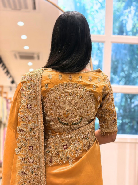 Ritvansh Mustard Saree with Embroidery and Readymade Embroidered Blouse