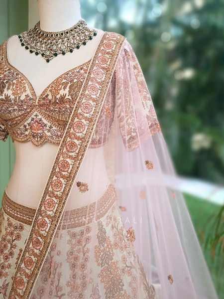 Darbar Antique Cream Dupion Silk Bridal Lehenga
