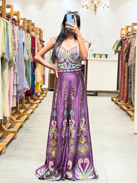 Klyra Purple Jumpsuit with Sequin and Bead Embellishment