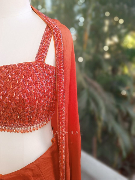 Rivora Brick Crop Skirt Set with Beads Cut Dana Work