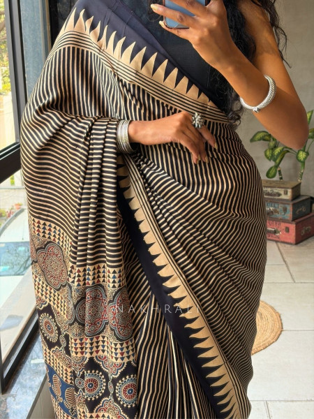 Raabta Black Modal Saree with Ajrak Border