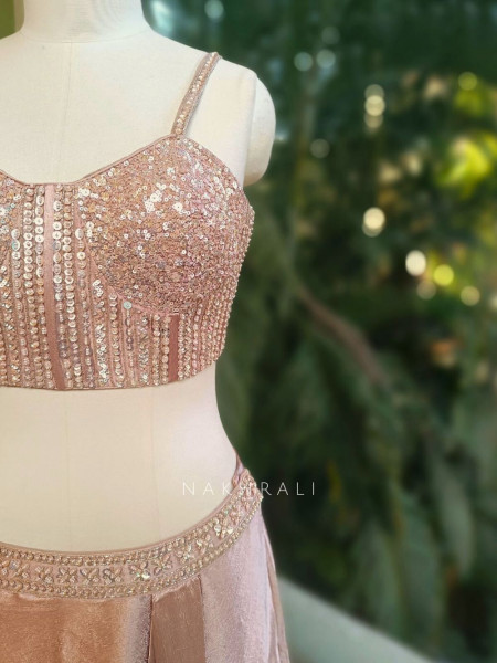 Roséveil Pink Corset Skirt Set with Sequin Work and Cape Shrug