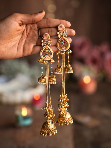 Chandrika Pink Kashmiri Long Jhumka Earrings