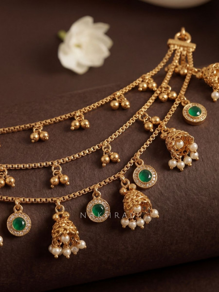 Tarang Multicolor Ear Chain with Jhumka and Stone Drops