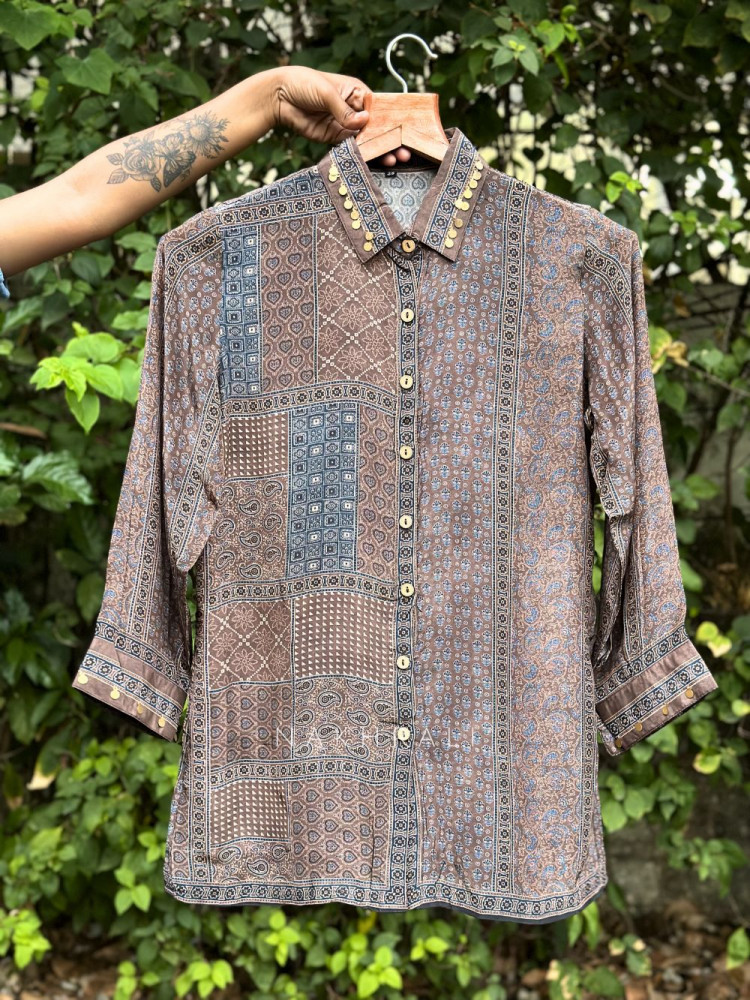 Image of Vedya Grey Art Modal Printed Shirt
