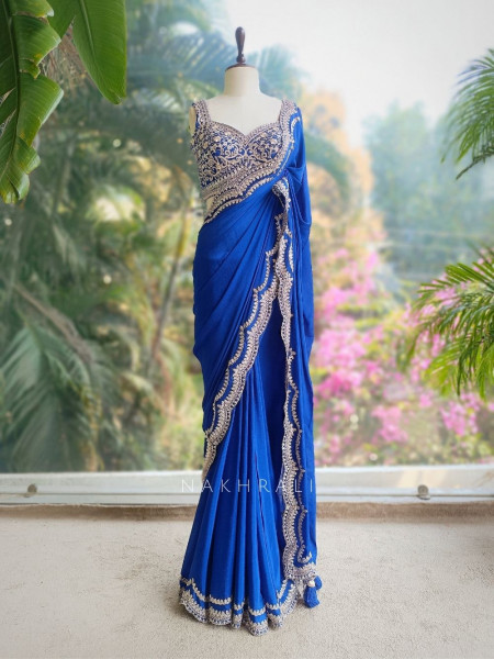 Myraea Thread and Sequin Embroidered Saree with Readymade Blouse