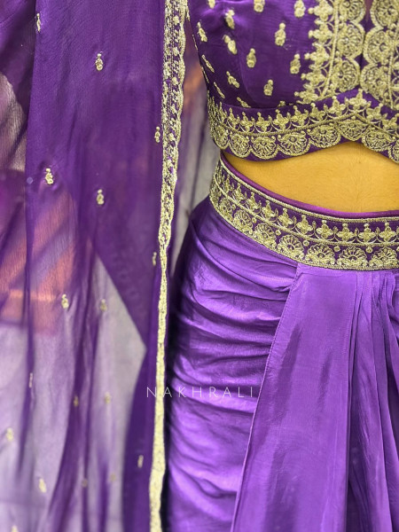 Ruvica Purple Indo Western Draped Set with Embroidery Work