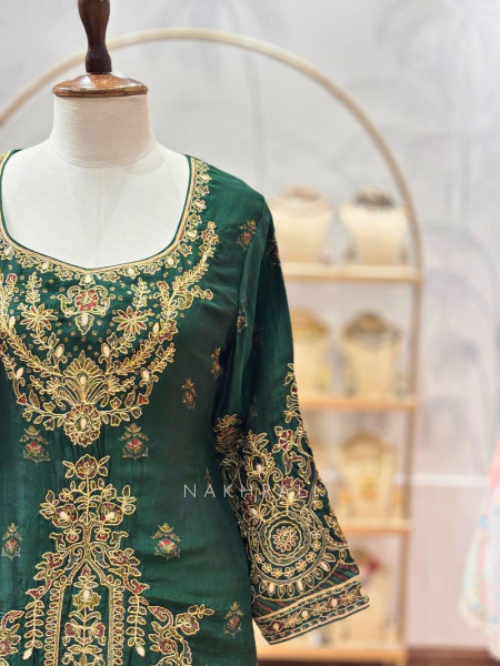 Noor-e-Heer Green Gharara Set with Embroidery