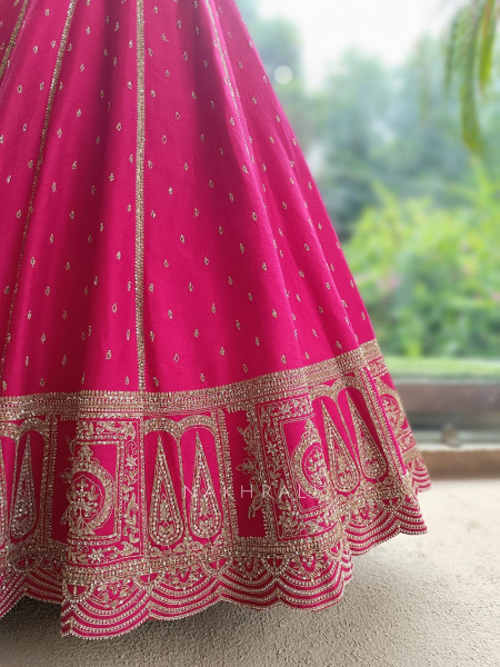 Pravya Magenta Raw Silk Unstitched Bridal Lehenga
