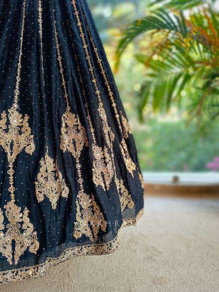 Midnight Muse Black Lehenga with Golden Embroidery
