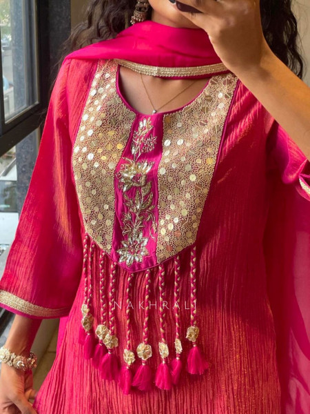 Zivika Magenta Suit Set with Embroidered Kurta and Dupatta