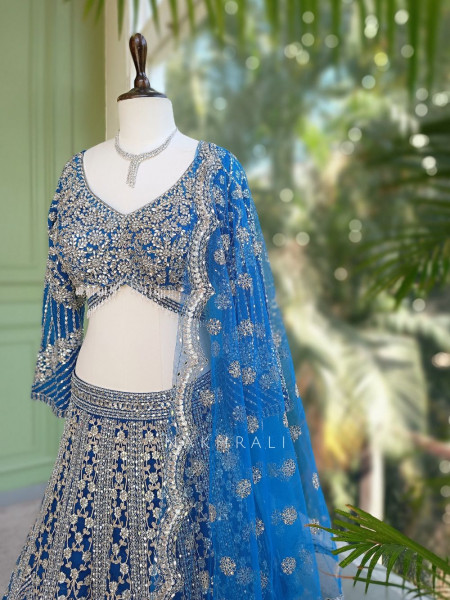 Sheesh Mahal Blue Lehenga Set with Mirror and Heavy Embroidery Work