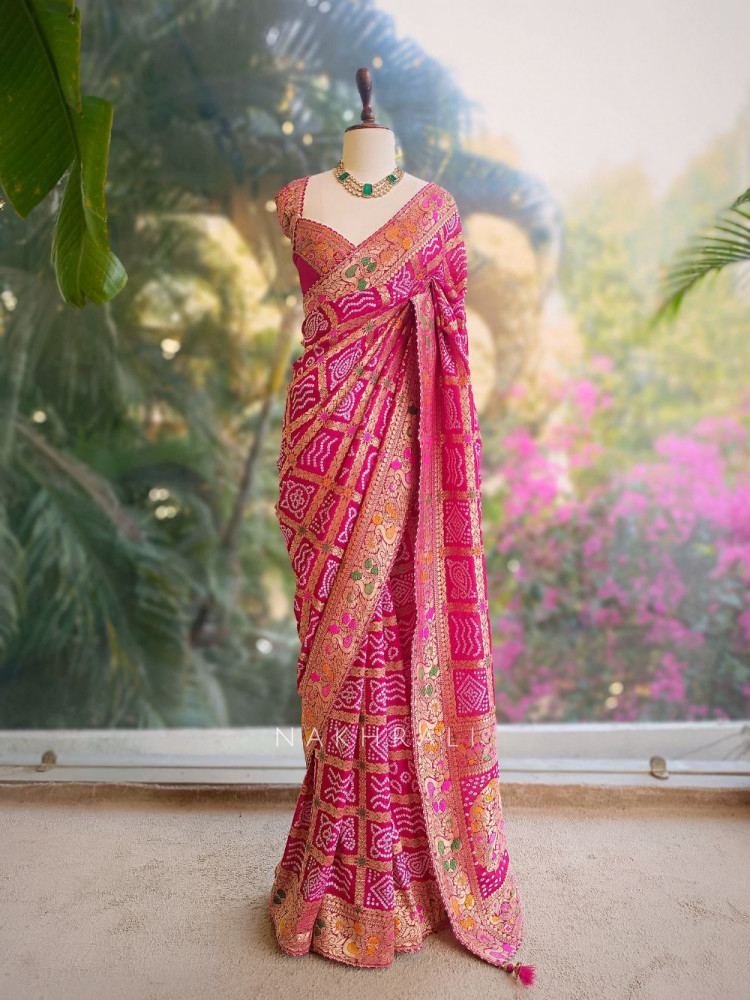 Image of Sanvi Magenta Bandhani Saree