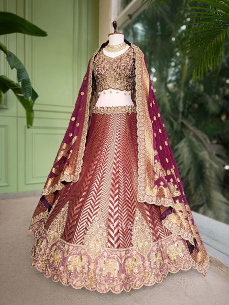 Rivana Maroon Bridal Lehenga with Zari and Sequin Work