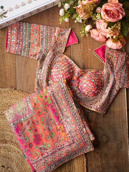 Rangvilasa Multicolor Mirror Embroidered Saree with Readymade Blouse